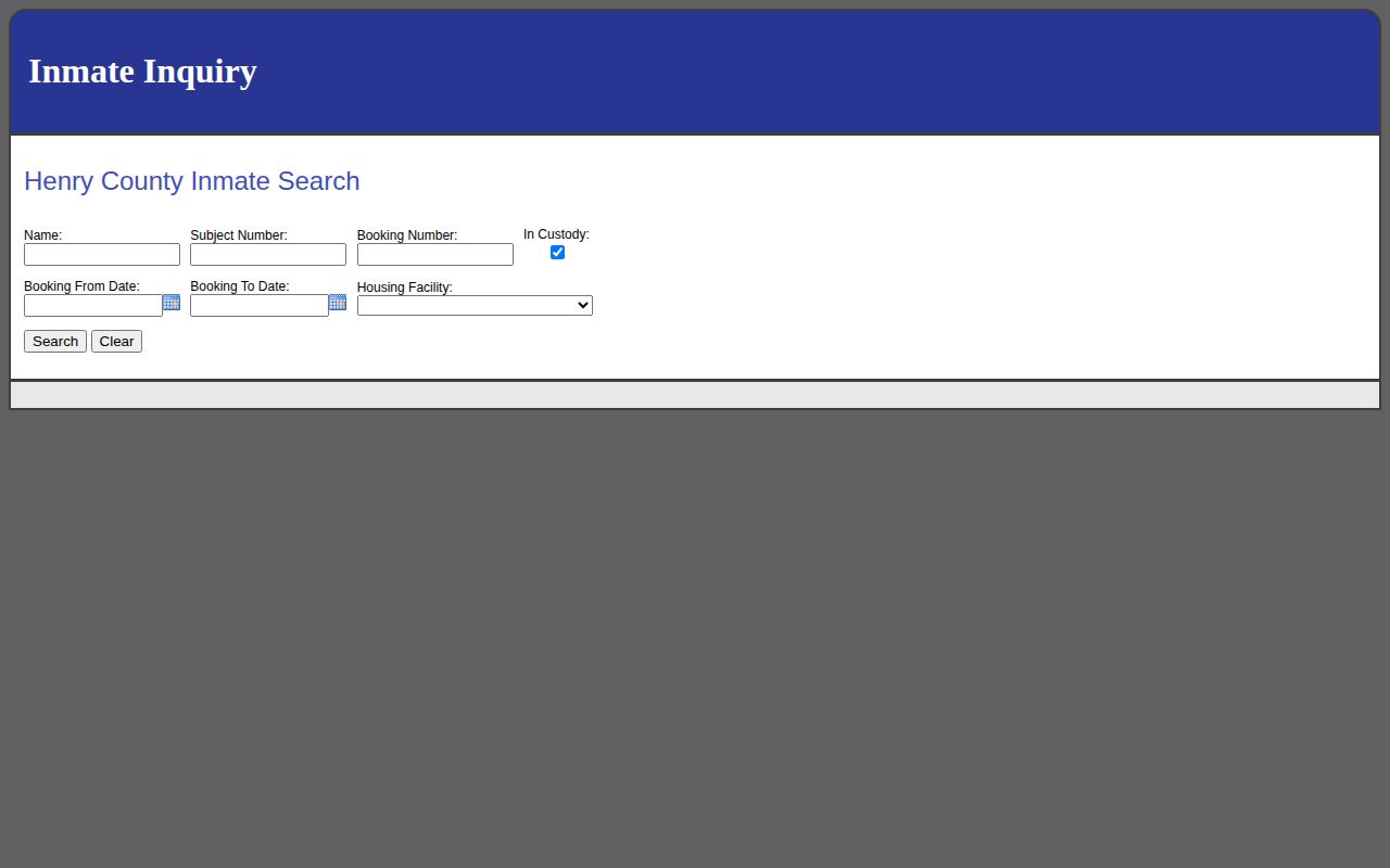 Official Henry County inmate inquiry search fields