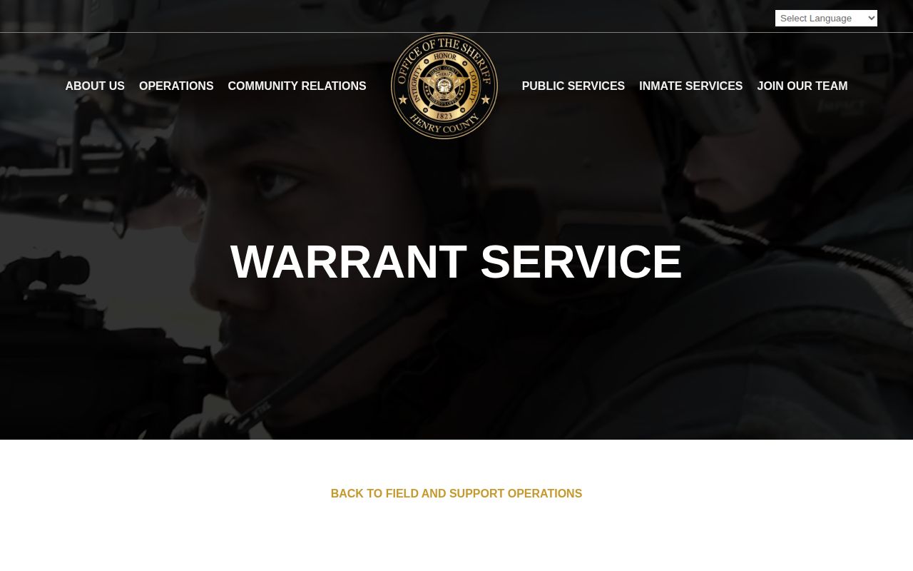 Official Henry County Sheriff's Office warrant service information