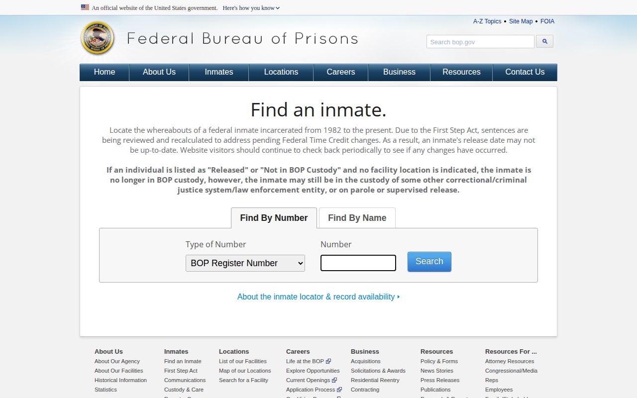 Federal Bureau of Prisons inmate locator with no public mugshot result