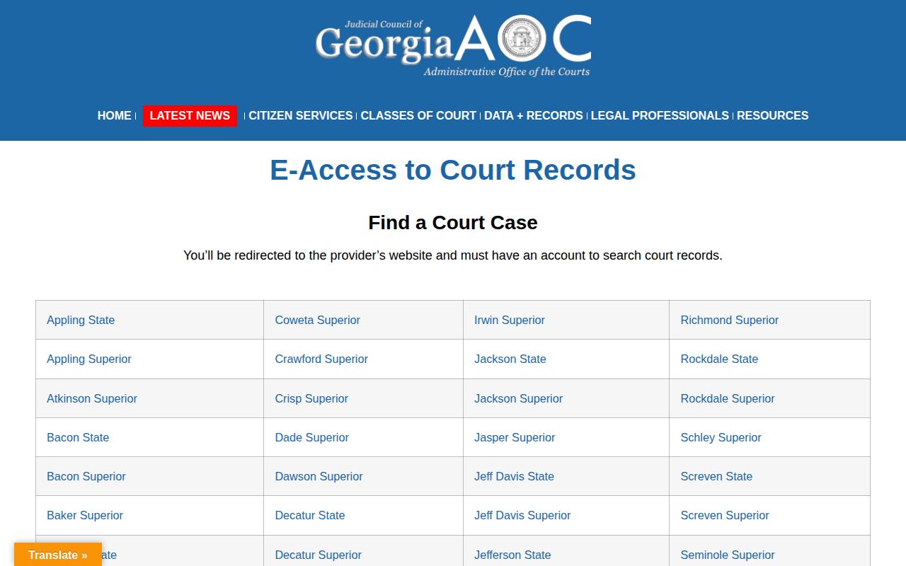 Georgia Courts directory for Henry County case records and disposition lookup